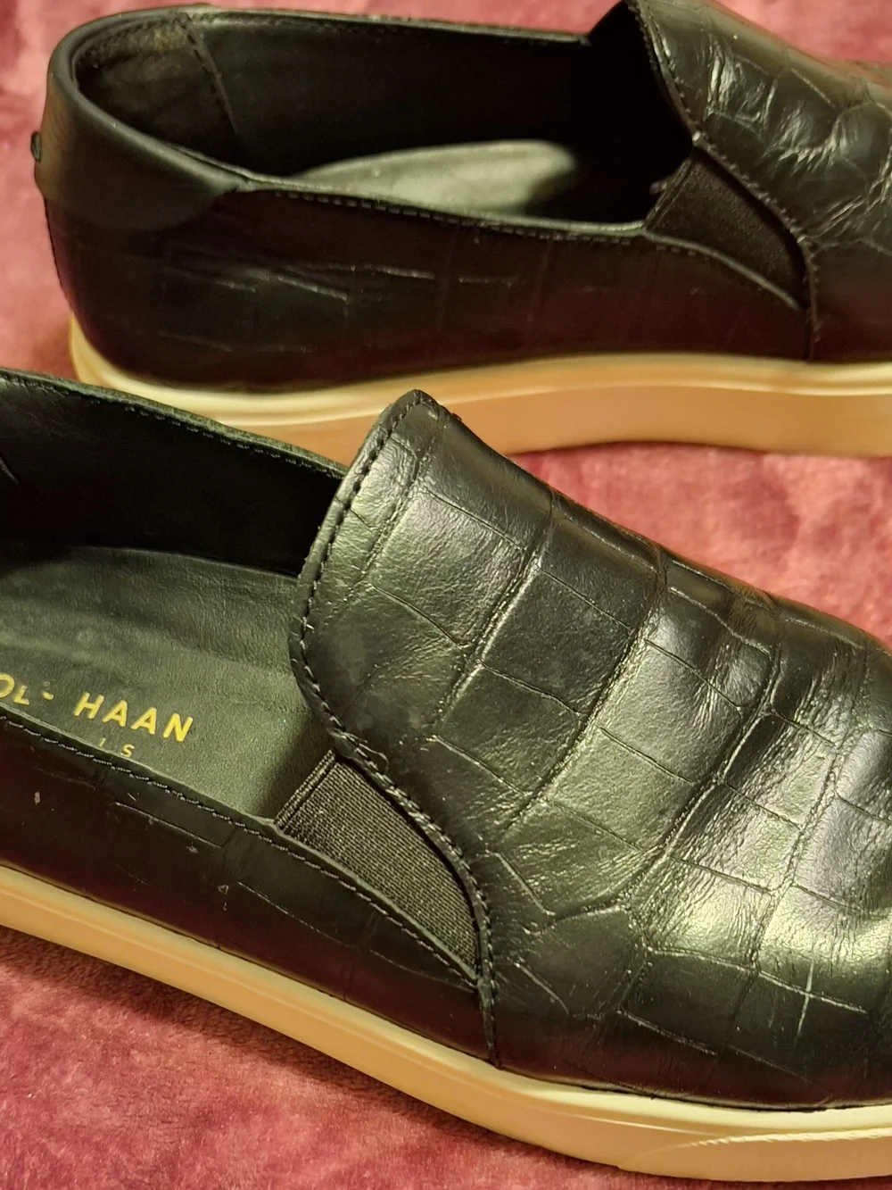 Cole Haan Black Croc-Embossed Slip-On Sneakers with Cream Sole